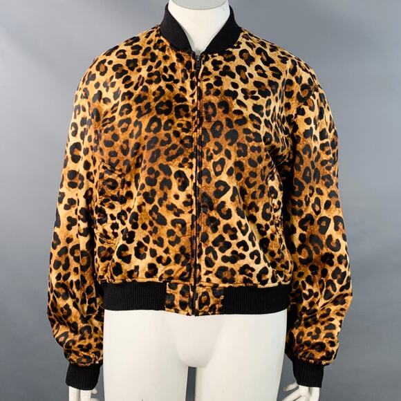 R13 Size L Brown Black Cotton Animal Print Zip Up Bomber Jacket - Picture 1 of 7